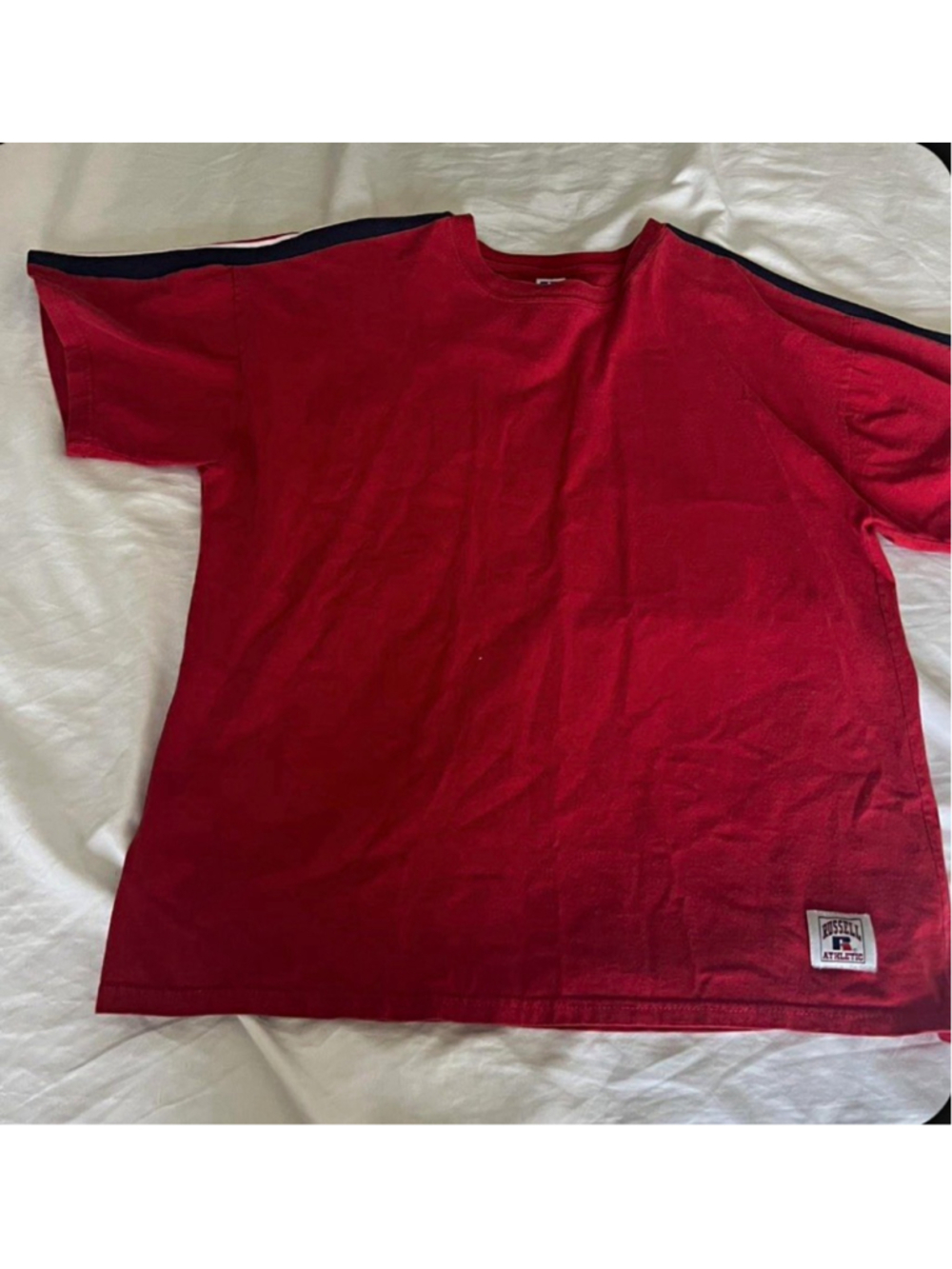 Russell Athletic Men’s Red Solid Logo Crew Neck Short Sleeve T-Shirt Size L